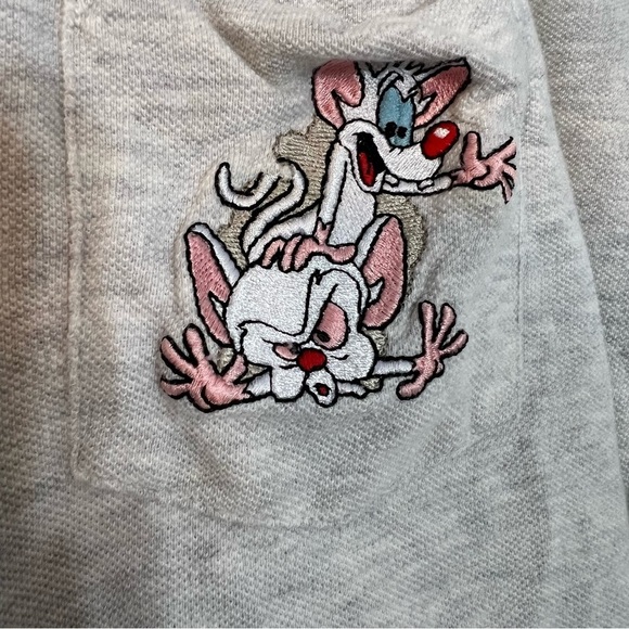 Vintage Pinky and the Brain Light Gray Graphic T-Shirt Embroidered Top Y2K retro - Picture 3 of 14